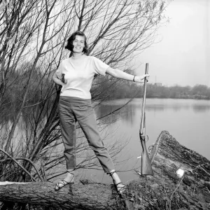 Gwendolen Tulley poses with her rifle as she enjoys a shooting holiday, 1956 Gwendolen Tulley poses with her rifle as she enjoys a shooting holiday, 1956