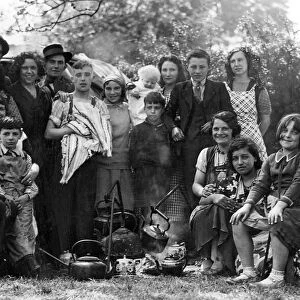Gypsies around the camp fire at the Horse Fair at Appleby in June 1934