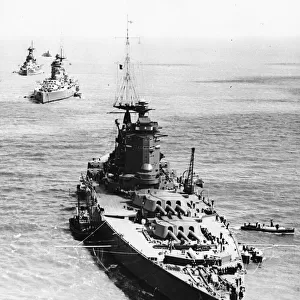 H. M.s Nelson at anchor with her sister ships in the Solent. Circa 1935