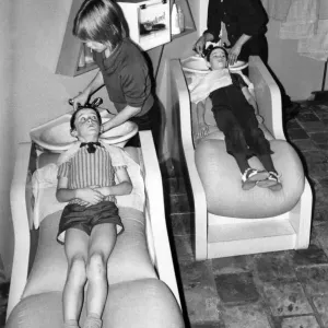 A Haircut and Baked beans on Toast Print: Two youngsters in a barber chair