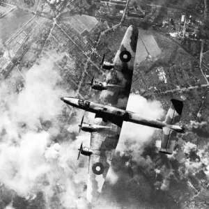 Handley Page Halifax over Wanne-Eickel Oil Refinery Print