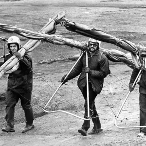 These hang gliders have a long hard trek back up the hill to start again in March 1975