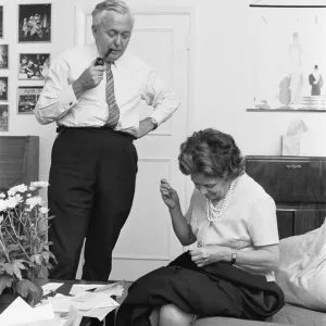 Harold and Mary Wilson 3rd July 1970 Mary Wilson sewing on a button on to Harold and Mary Wilson 3rd July 1970 Mary Wilson sewing on a button on to