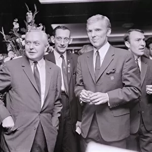 Harold Wilson meets Bobby Moore and Jimmy Greaves members of the England team at a