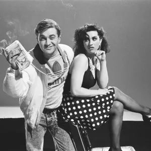 Harry Enfield poses with Fiona Riley. 4th March 1988 Harry Enfield poses with Fiona Riley. 4th March 1988