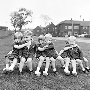 The Hatton triplets from Manchester, Deborah, Sharon and Allison with the Quilty triplets