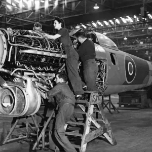 Print of Hawker Typhoon fighters under construction Print of Hawker Typhoon fighters under construction