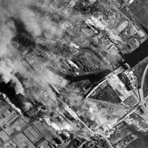 Heavy bomb damage at Stettin after RAF attack on 20/21 April 1943 Print Heavy bomb damage at Stettin after RAF attack on 20/21 April 1943 Print