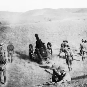A heavy gun seen in action during General Maudes advance along the Tigris River in A heavy gun seen in action during General Maudes advance along the Tigris River in