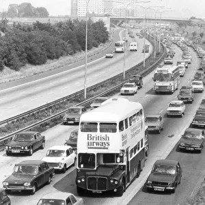 Heavy traffic going into Heathrow Airport. 28th June 1976