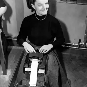 Helen Holme, April 1953 Office worker operating a Palantype machine Student
