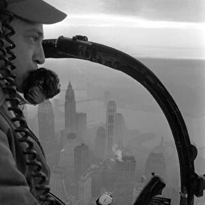 A helicopter over flies New York to monitor the Manhattan Traffic 14th February 1964