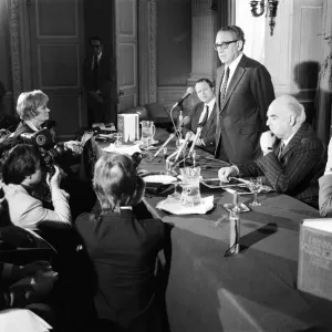 Henry Kissinger speaking at a press conference, answering questions about his latest book Henry Kissinger speaking at a press conference, answering questions about his latest book