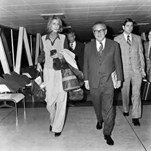Henry Kissinger and his wife Nancy at London airport. 23rd April 1977