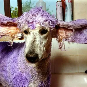 Henry the Violet Poodle has his fur dyed - May 1992 A&copy;Mirrorpix