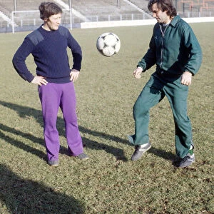 Hibernian footballer George Best practices his ball control watched by coach John Lambie