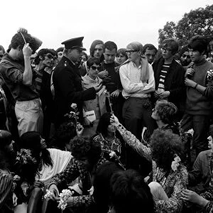 Hippies and teenagers gather in Hyde Park with police 1967