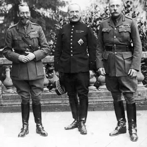 HM King George V, General Ferdinand Foch and Sir Douglas Haig on the balustraded terrace