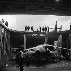 HMS Ark Royal Aircraft Carrier March 1965 A Supermarine Scimitar is prepared before