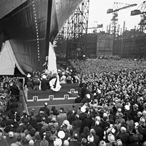 HMS Ark Royal is launched at Cammell Laird shipyard, Birkenhead, Merseyside, 3rd May 1950