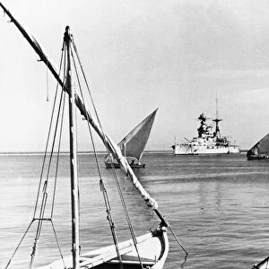 HMS Barham was a Queen Elizabeth-class battleship seen here transiting the Suez Canal