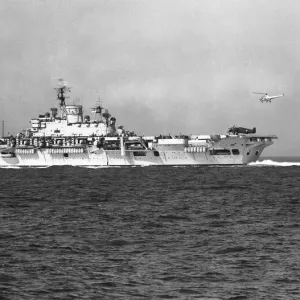 HMS Eagle seen here on exercise in the Mediterranean launching her Skyraider AEW 1