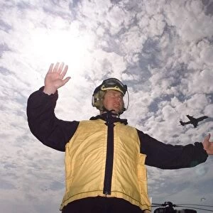 HMS Invincible flight deck crew. Leading airman Spencer Shakleton