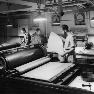 A large modern press sits on the HMS White Bear, a hydrographic survey vessel A large modern press sits on the HMS White Bear, a hydrographic survey vessel