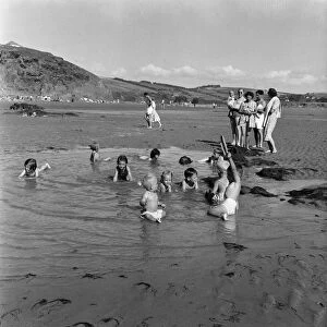 Holidaymakers on Bigbury Beach, south Devon. 28th August 1952