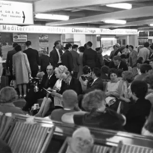 Holidaymakers waiting for their flight to be called at Southend Airport 13th July 1968 Holidaymakers waiting for their flight to be called at Southend Airport 13th July 1968