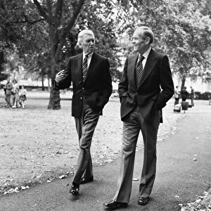 Hollywood stars Henry Fonda and James Stewart walk through Grosvenor Square in London