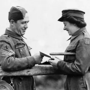 Home Guard inspecting a pass at a Wallasey anti aircraft battery site on the Home Front
