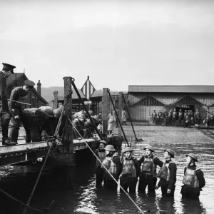 Home Guard training in the construction of temporary and pontoon bridges whilst Home Guard training in the construction of temporary and pontoon bridges whilst