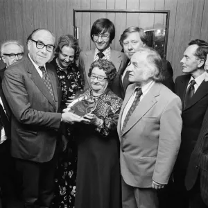 Home Secretary Roy Jenkins is presented with a silver platter to mark his 25 years an an