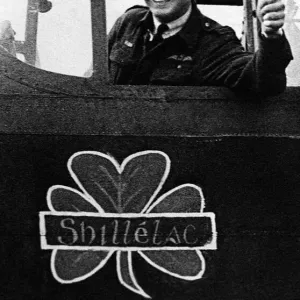 Honour For Ulster. RAF Pilot Noel waves from the cockpit of his Lancaster bomber