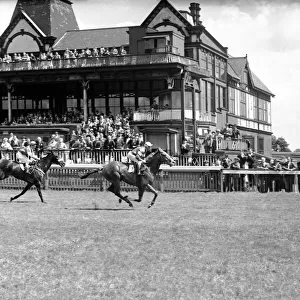Horseracing action at Castle Irwell, Manchester, 13th July 1960