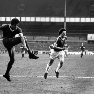 Howard Gayle, blasts in a great shot, only to be thwarted by the Everton goalkeeper Howard Gayle, blasts in a great shot, only to be thwarted by the Everton goalkeeper