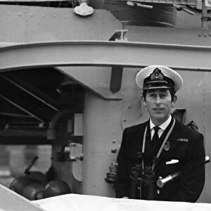 HRH Prince Charles on board HMS Bronington. HMS Bronington docks at Tower Pier in
