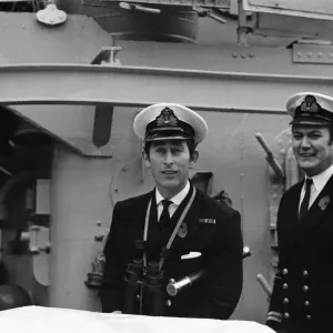 HRH Prince Charles on board HMS Bronington. HMS Bronington docks at Tower Pier in HRH Prince Charles on board HMS Bronington. HMS Bronington docks at Tower Pier in