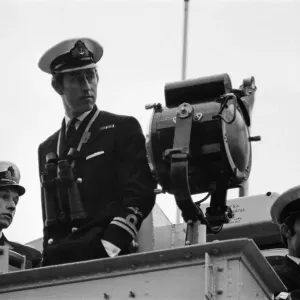 HRH Prince Charles on board HMS Bronington. HMS Bronington docks at Tower Pier in HRH Prince Charles on board HMS Bronington. HMS Bronington docks at Tower Pier in