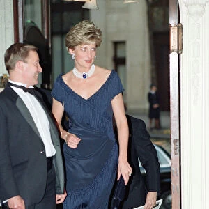 HRH Princess Diana, Princess of Wales arrives at a charity performance of Tango Argentino