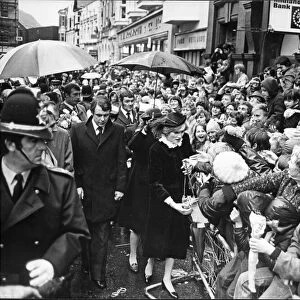 HRH Princess Diana, The Princess of Wales is greeted by a sea of faces on her walk about