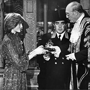 HRH Princess Diana, The Princess of Wales receives a bible after admission as a Freeman
