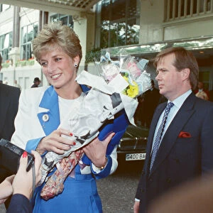HRH The Princess of Wales, Princess Diana, arrives at The Savoy Hotel in London on her