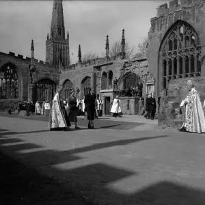 HRH The Queen with Duke of Edinburgh escorted by RT Howard Provost of Coventry walk HRH The Queen with Duke of Edinburgh escorted by RT Howard Provost of Coventry walk