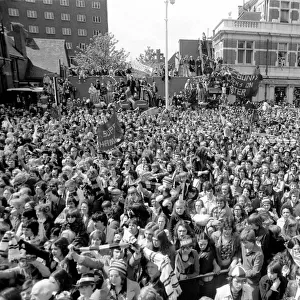 Huge crowd of West Ham fans during theie teams victory parade in East London