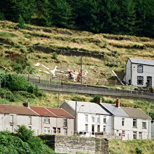A huge Dragon made from recycled marble on the hillside in Blaenllechau
