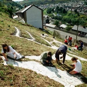 A huge Dragon made from recycled marble on the hillside in Blaenllechau A huge Dragon made from recycled marble on the hillside in Blaenllechau
