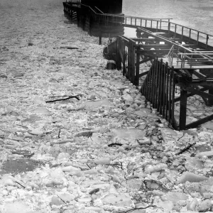 Huge sections of broken ice that have been washed down the river Tyne during the thaw in