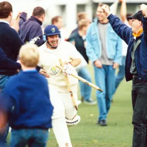 Hugh Morris runs from the field following Glamorgan